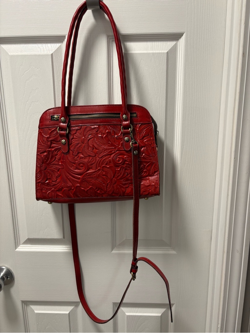 Patricia Nash Red Embossed Leather Shoulder Bag